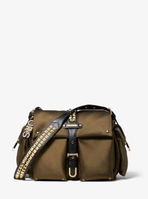 michael kors olivia large studded satin messenger bag|Michael Kors Olivia Large Studded Satin Messenger Bag.